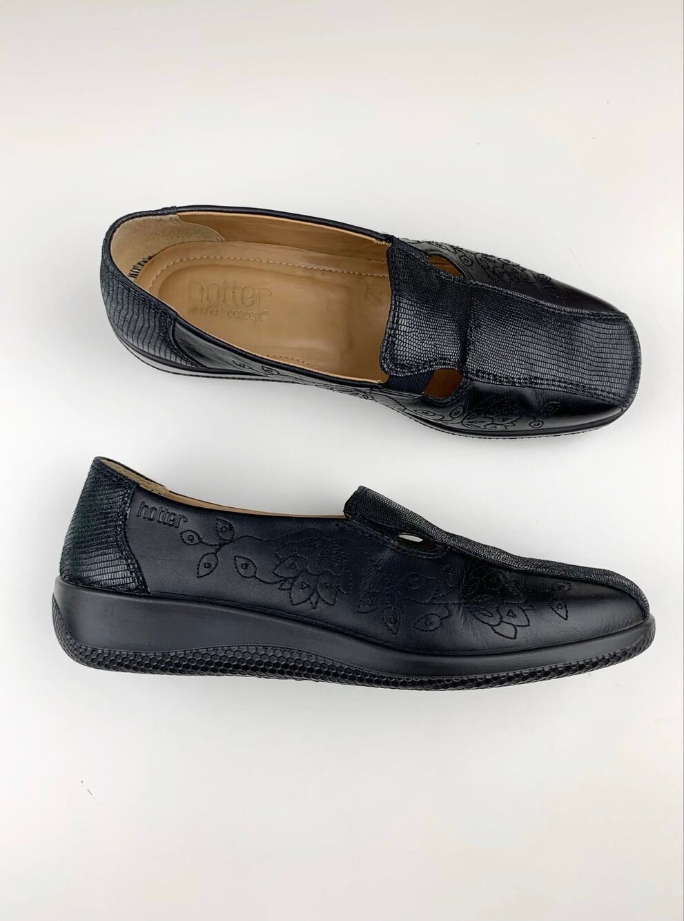 Hotter Calypso Slip On Loafers Black Leather Comfort Shoes Women's UK 6.5 US 8.5